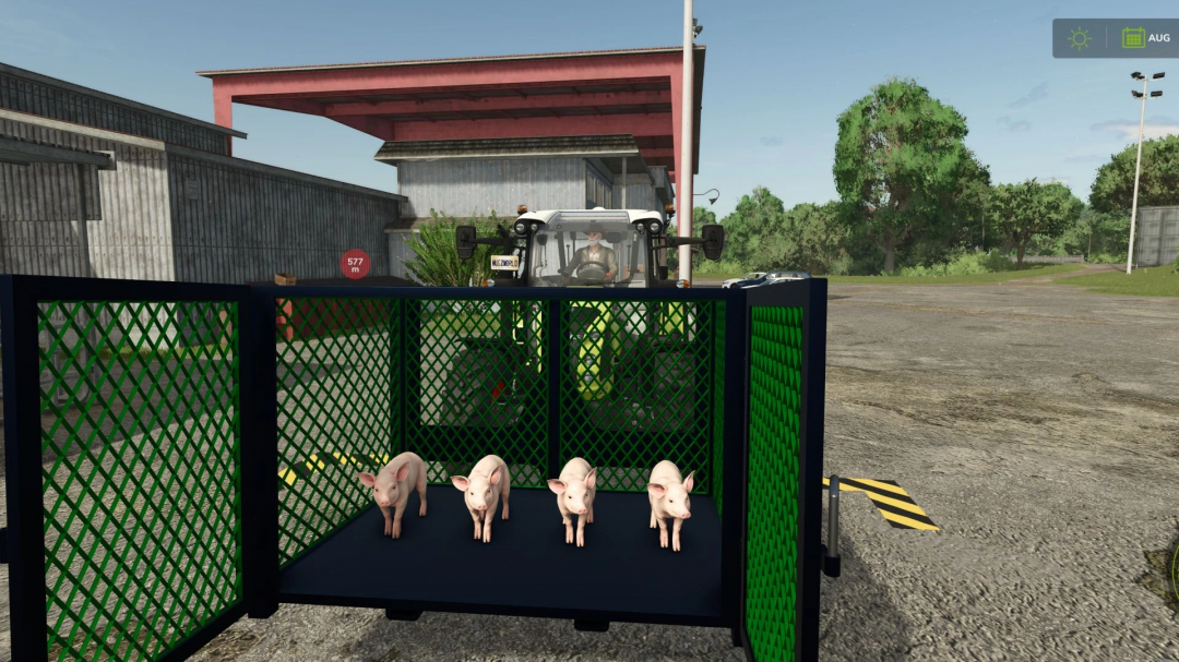 FS25 mod Animal Transport Box v1.0.0.0 with piglets ready for transport in Farming Simulator 25.