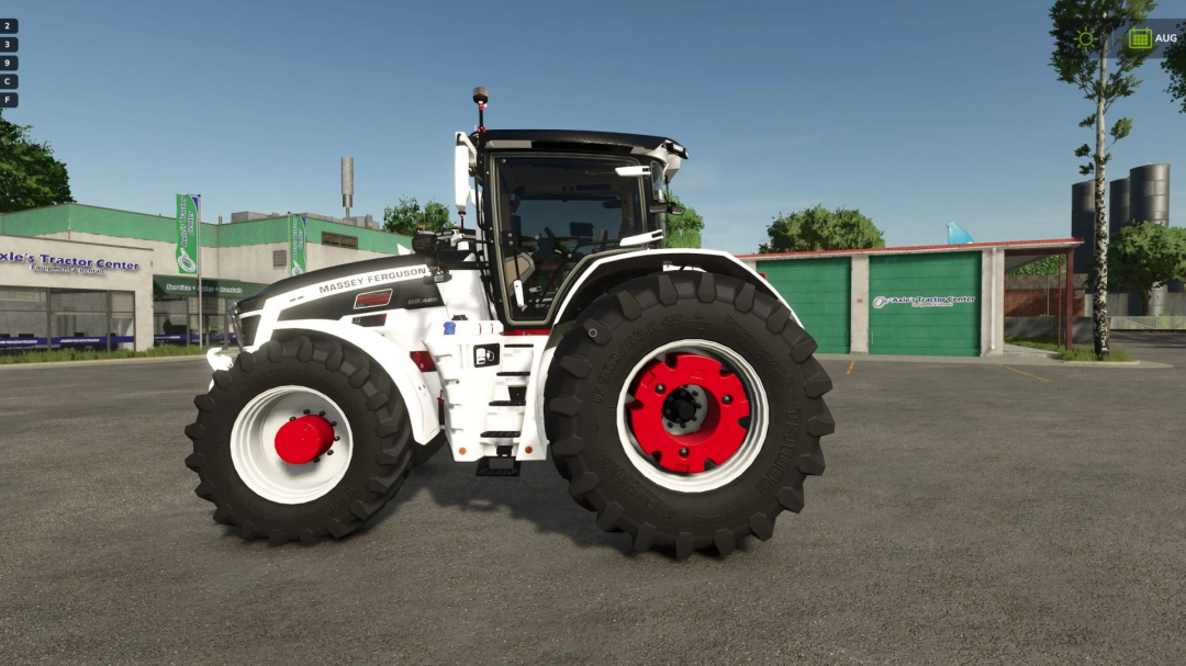 FS25 mods: Massey Ferguson 9S tractor mod parked at a tractor center in Farming Simulator 25.