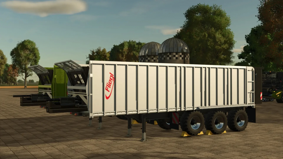 Fliegl ASS298 3-axle push-off trailer in FS25 mod, featuring a sleek white design.