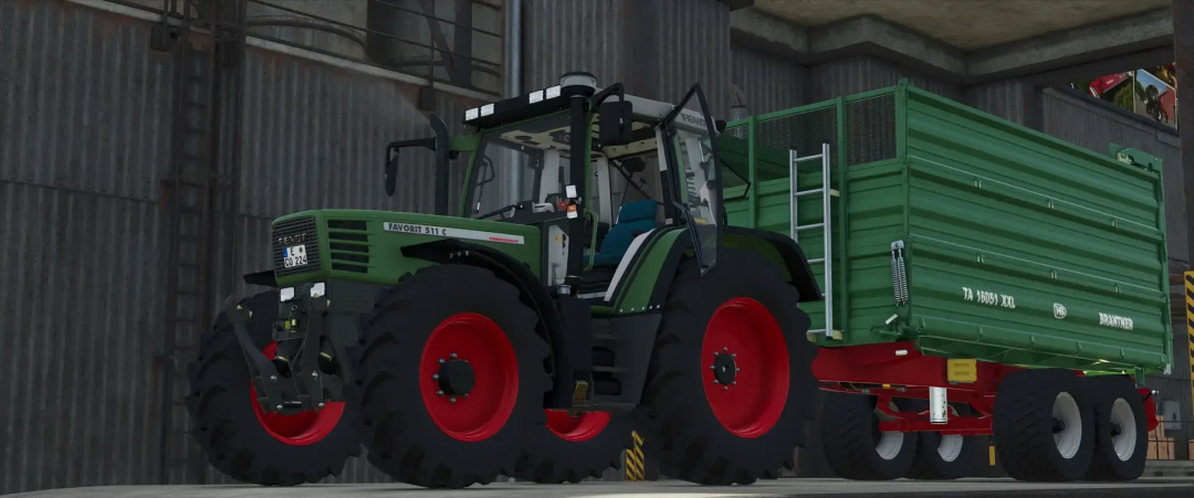 FS25 mod Fendt 500 Favorit tractor with trailer in Farming Simulator 25.