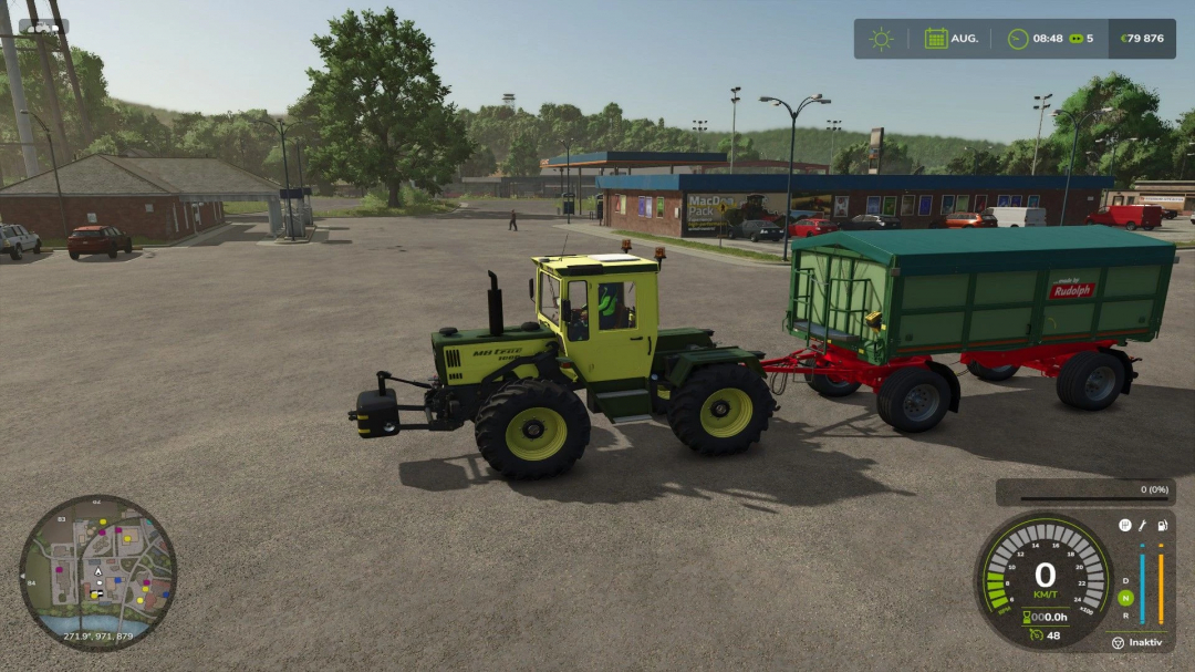 MB Trac 1000-1100 tractor with trailer in Farming Simulator 25. FS25 mods enhance gameplay realism.