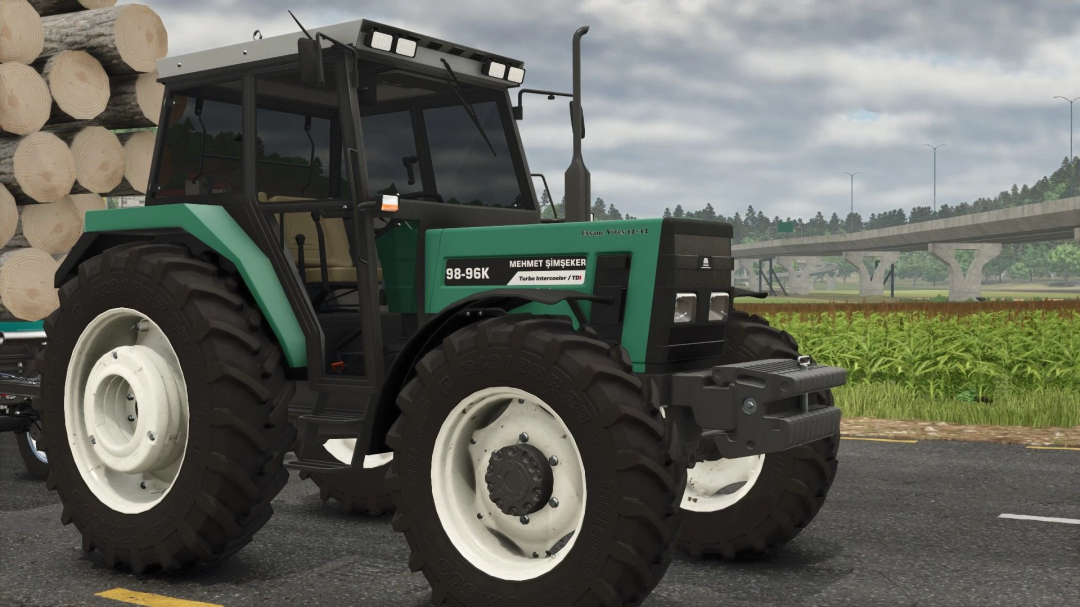 FS25 mod featuring Mehmet Simseker 98-96 K tractor in a farm setting.