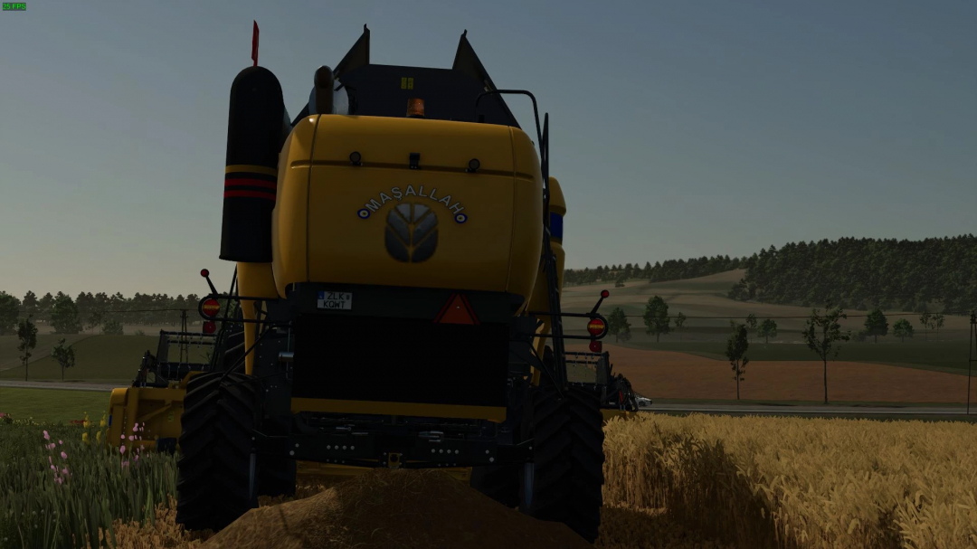 Back view of New Holland CX 5.80 Edited mod in FS25, parked in a field.