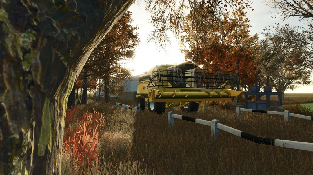 New Holland TX 66 harvester mod in FS25 set in an autumn landscape.