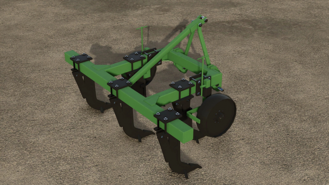 FS25 mod showing the PCH-2,5 cultivator, version 1.0.0.0, featuring a green frame and black blades on a dirt background.