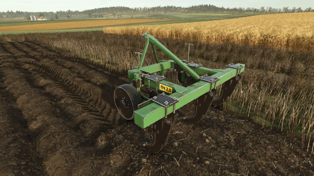 PCH-2,5 mod for Farming Simulator 25, shown cultivating a field. FS25 mods enhance farming experience.