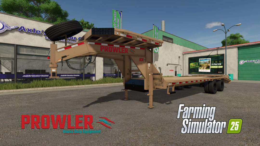 FS25 mod Prowler Gooseneck Trailer v1.0.0.0 in front of a tractor center in Farming Simulator 25.