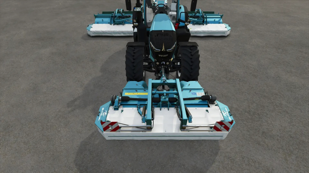 Front view of a blue and white tractor with Samasz Pack Dolphin Edition mod in FS25.