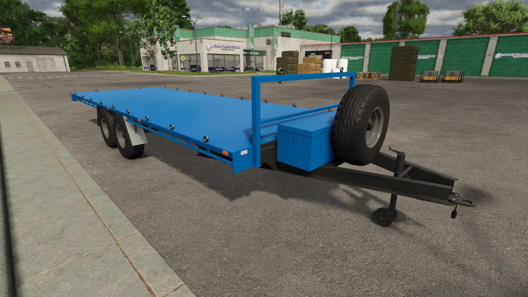 FS25 mod Tps-001 v1.0.0.0 trailer in Farming Simulator 25 featuring a blue flatbed design.