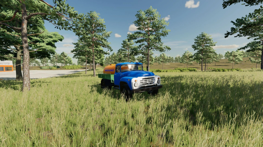 FS22 mods ZIL-130 dairy truck in a grassy field in Farming Simulator 22.