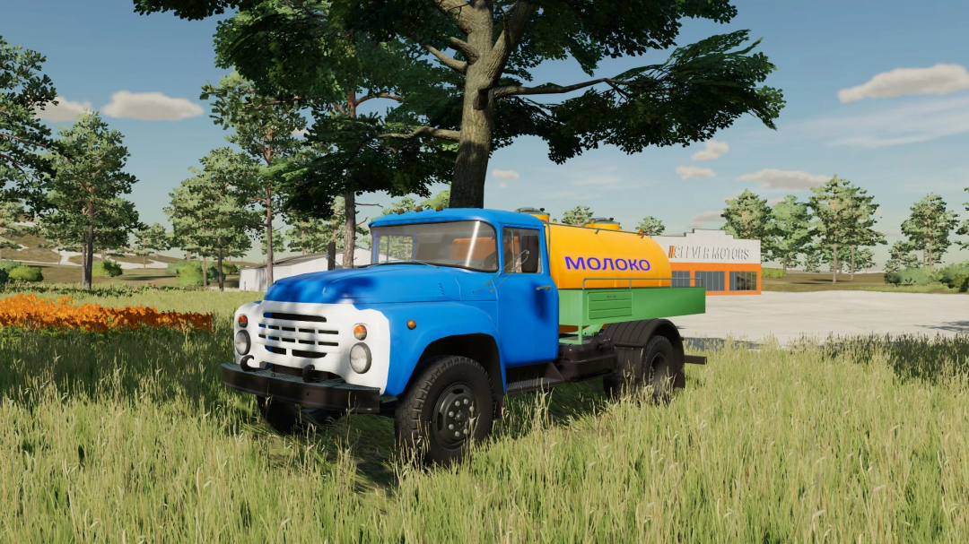 ZIL-130 dairy truck mod for FS22 parked on a grassy field.