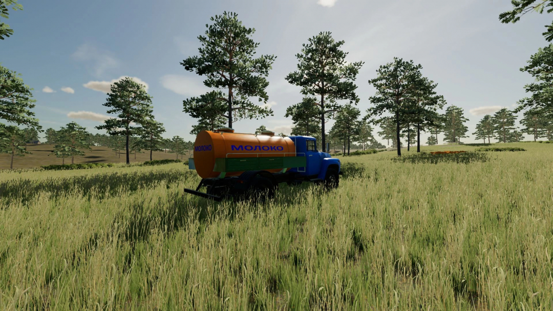 ZIL-130 dairy truck mod in Farming Simulator 22 driving through a grassy field.