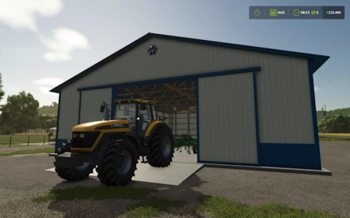 fs25-mods, Tractor parked outside 54x72 Shed in FS25 mod. Farming Simulator 25 mods enhance gameplay with realistic structures.