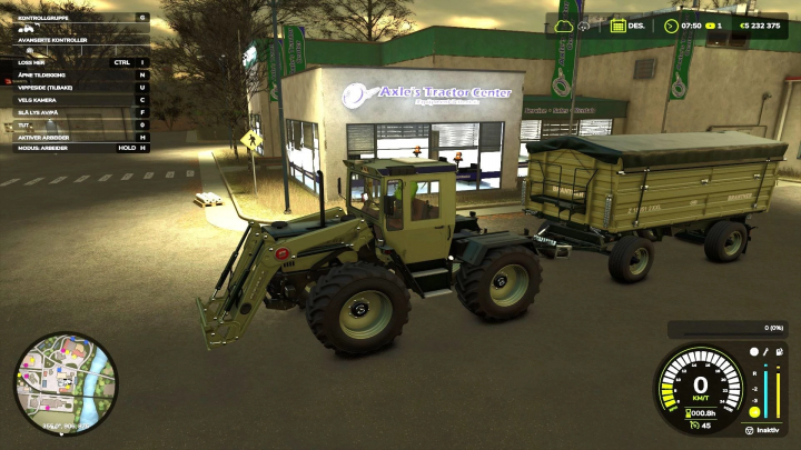 fs25-mods,  FS25 mod Brantner Power Flex v1.0.0.0 with tractor and trailer outside Axle's Tractor Center.