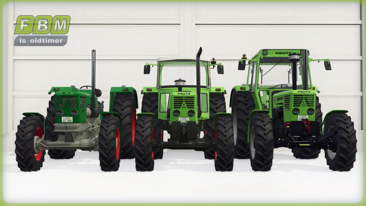 fs25-mods, Front view of four green Deutz tractors in the FS25 mod Deutz D13006 Beta v1.0.0.0 for Farming Simulator 25.