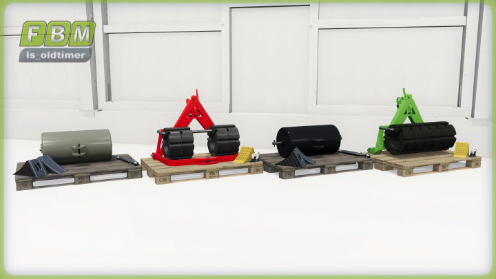 fs25-mods,  FS25 mods: Front weights package v1.0.0.0 showing various colored farming weights on pallets.