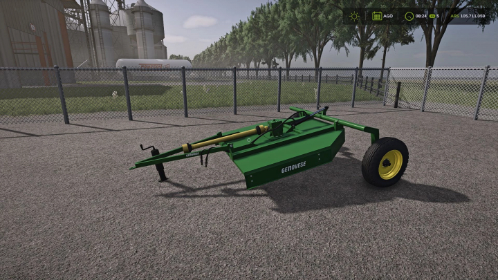 fs25-mods, Genovese HM mod showcased in Farming Simulator 25, featuring a green agricultural machine on a farm scene.