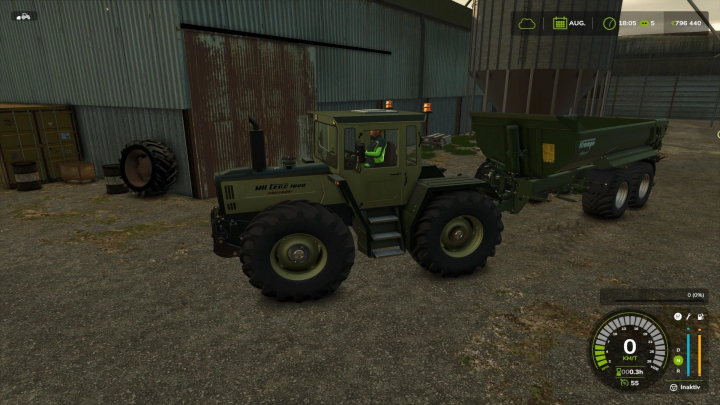 fs25-mods, MB Trac 1800 Silbersteel tractor in FS25 mod parked beside a barn.