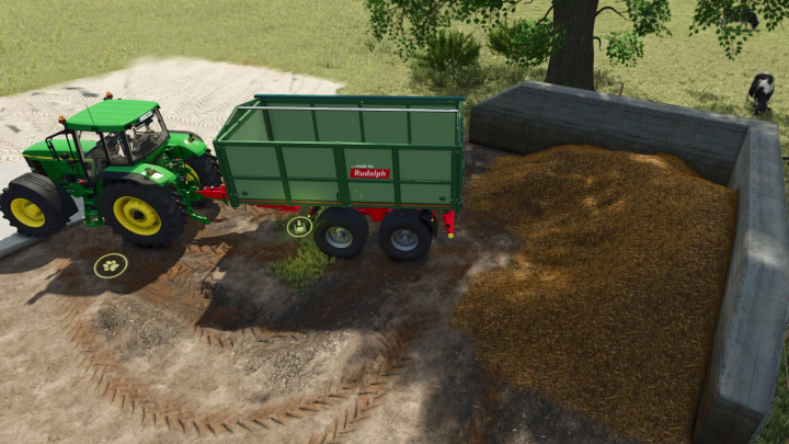 fs25-mods,  FS25 mod Old Manure Heap v1.0.0.0 with tractor and trailer near manure pile.