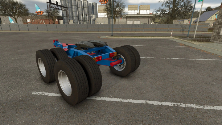 fs25-mods, Tonar-PTT v1.0.0.0 mod in FS25 featuring a blue trailer chassis in a parking lot. Farming Simulator 25 mods.