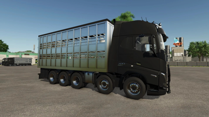 fs25-mods,  Volvo animal transport truck mod for FS25, featuring a sleek black design and large animal cargo area.