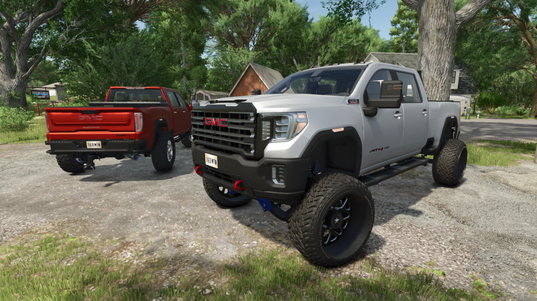 FS25 mods showcase the 2020 GMC Sierra Denali AT4 with enhanced features in Farming Simulator 25.