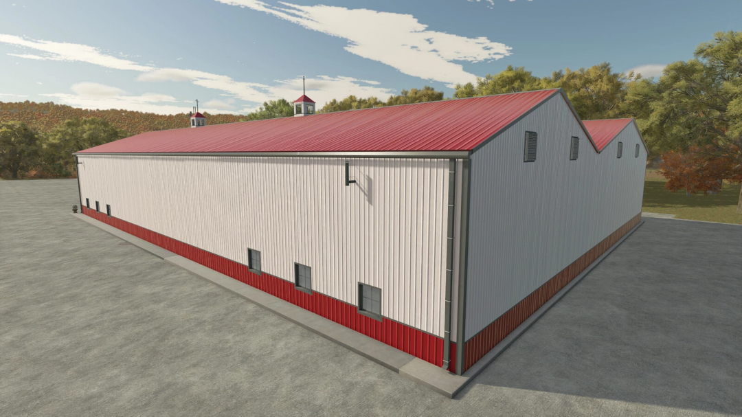 3 Stars Workshop mod for FS25 with red roof and white walls surrounded by trees.