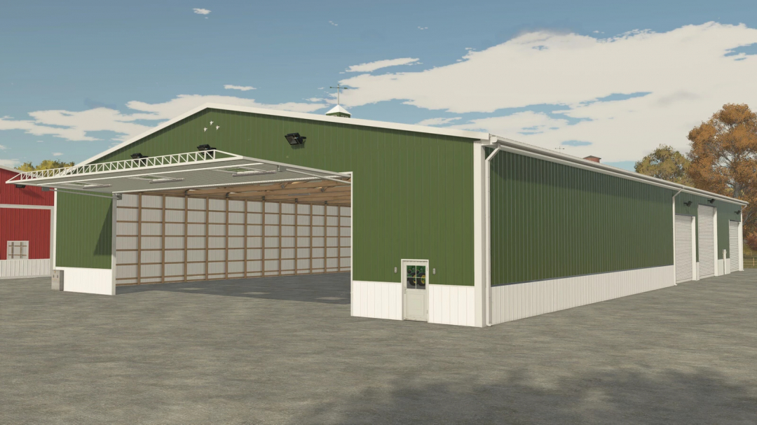 Green cold storage building in Farming Simulator 25 mod 'American Midwest Cold Storage v1.0.0.0'.