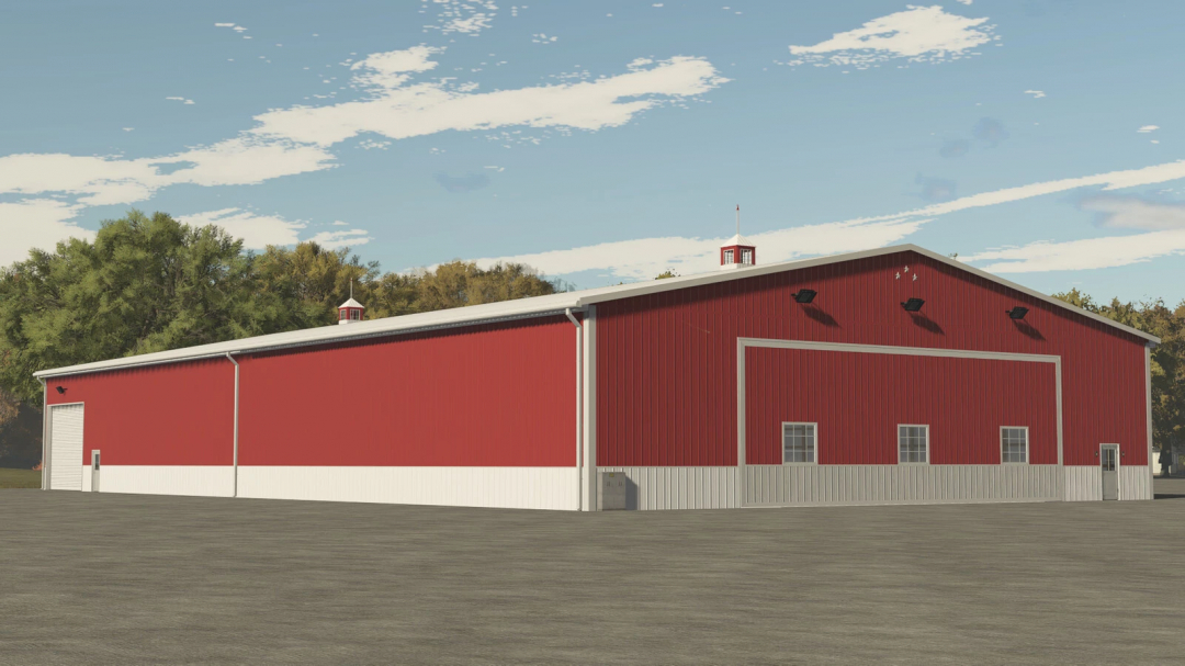 American Midwest Cold Storage mod for FS25 featuring a large red storage building.