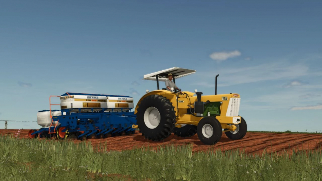 CBT 1105 BR tractor in FS25 mod with attached planter on a field