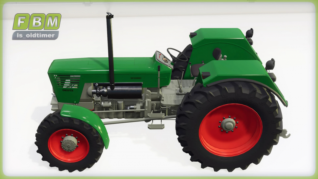 Deutz D13006 Beta v1.0.0.0 in FS25 mods, showcasing a classic green tractor with red wheels for Farming Simulator 25.