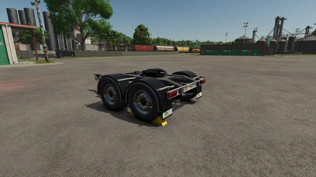 Dolly HcT v1.0.0.0 mod for FS25 with dual wheels in an industrial yard.