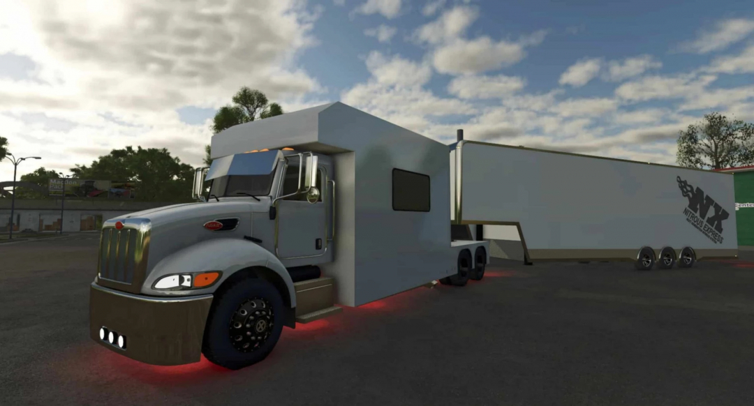 FS25 mod: Enclosed race hauler and stacker trailer v1.0.0.0 in Farming Simulator 25.