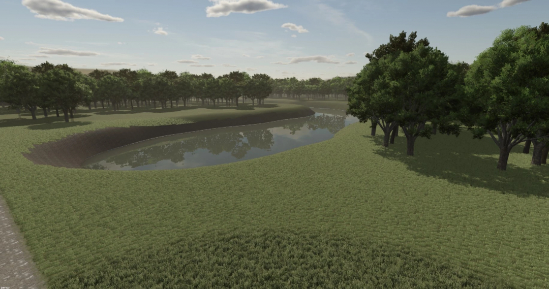 Scenic view of lush trees and a small pond in FS25 US Flatlands 4X v4.3 mod for Farming Simulator 25.