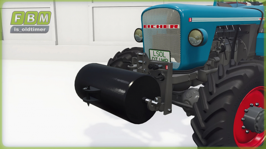 FS25 mod showcasing a front weight on an Eicher tractor from the Front weights package v1.0.0.0 in Farming Simulator 25.