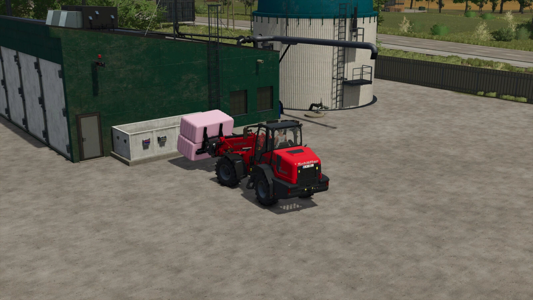 FS25 mod Mini Biogas Plant v1.0.0.0 with a tractor handling pink bales.