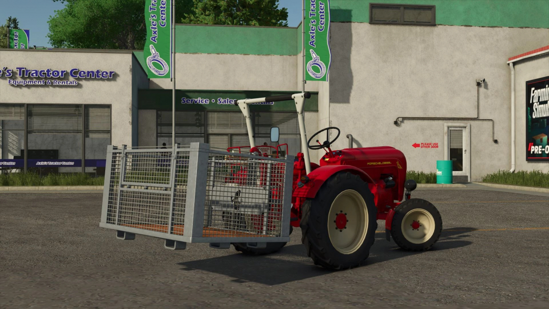 Porsche Junior tractor mod in FS25 parked at a tractor center.