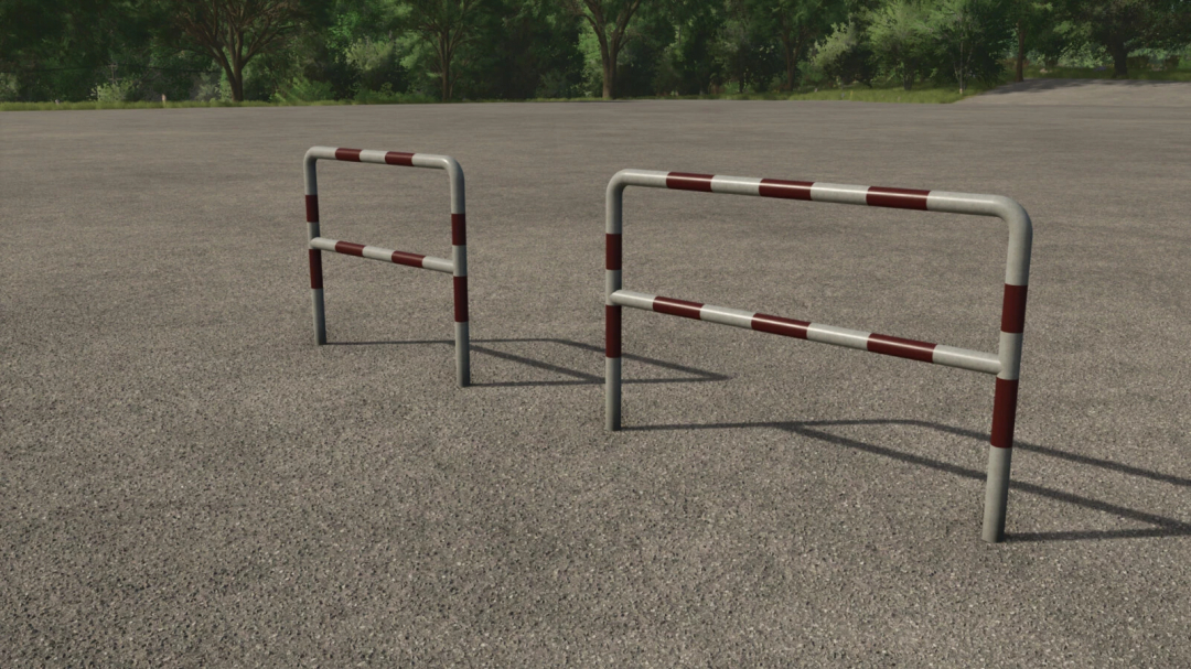 Road barriers with red and white stripes in FS25 Road Barriers Pack mod.