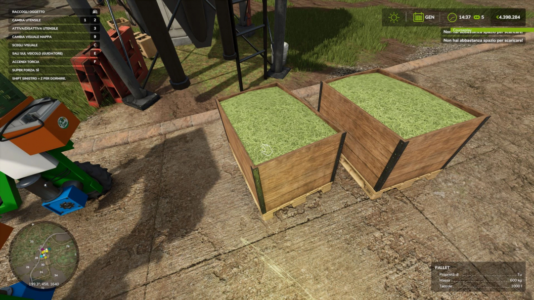 Two wooden pallets filled with root crops in FS25 mod, Farming Simulator 25 Root crops pallet v1.1.0.0.