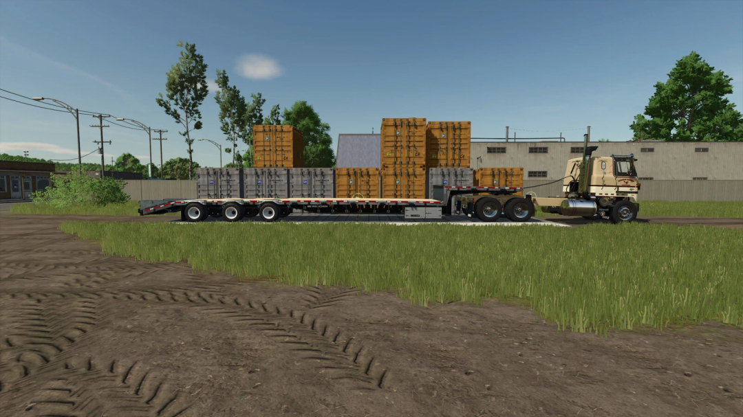 FS25 mod Sell Everything v1.0.0.0 showing a loaded trailer with crates in Farming Simulator 25.