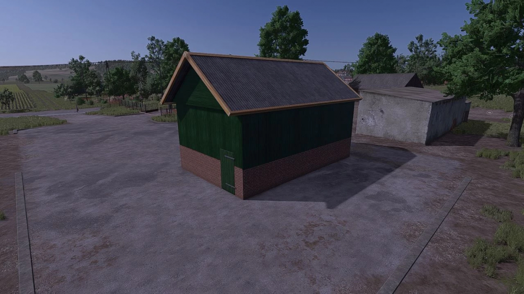 Green agricultural shelter with a gabled roof in FS25 mod Shelter v1.0.0.0, part of Farming Simulator 25 mods.