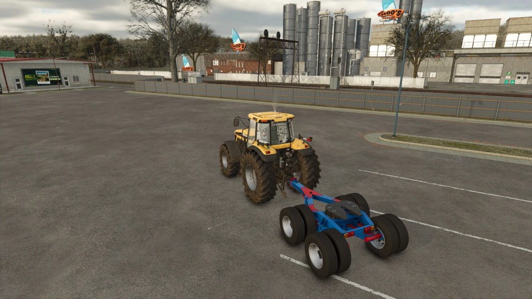 FS25 mod image showing a yellow tractor with Tonar-PTT on an asphalt lot.