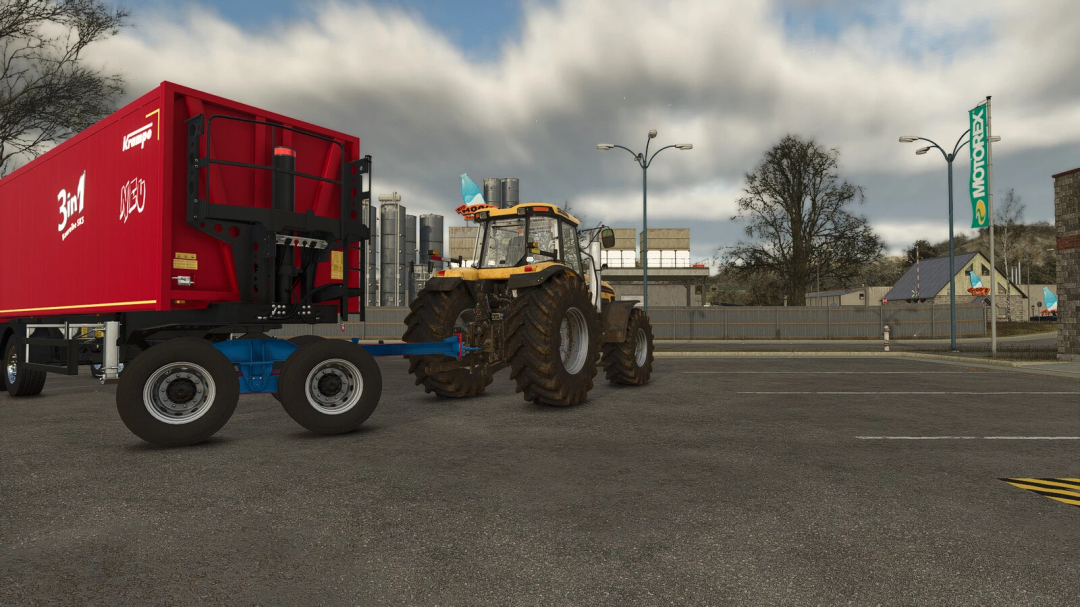 FS25 mod image showing Tonar-PTT v1.0.0.0 trailer attached to tractor in Farming Simulator 25.