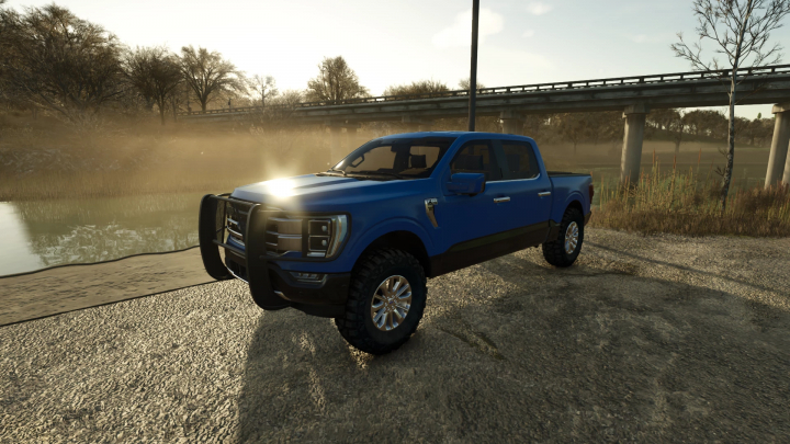 fs25-mods,  2021 Ford F150 King Ranch mod for Farming Simulator 25, parked near a bridge.