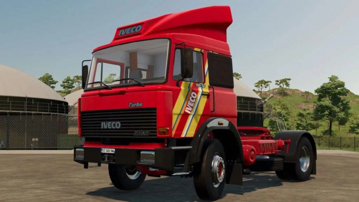 fs25-mods,  Fiat Iveco 190-38 Turbo truck mod in Farming Simulator 25, showcasing a red classic truck design. FS25 mods and Farming Simulator 25 mods.