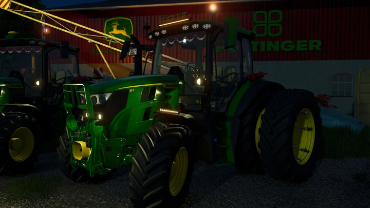 fs25-mods,  John Deere 6R Small Frame Series tractor in FS25 mod, night setting.