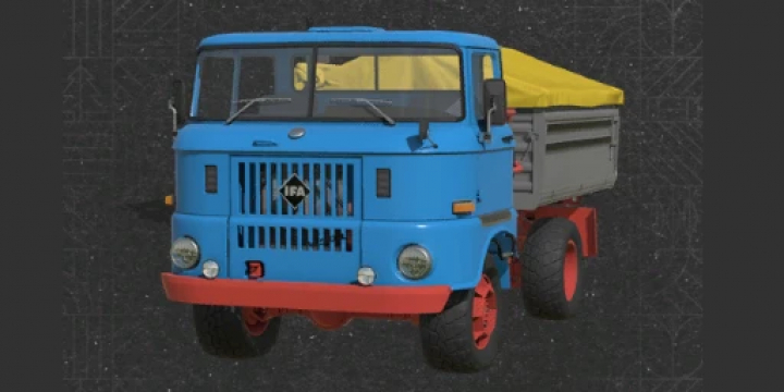 fs25-mods, FS25 mod LKW W50 v1.0.0.0 showing a blue and red truck with a yellow tarp.