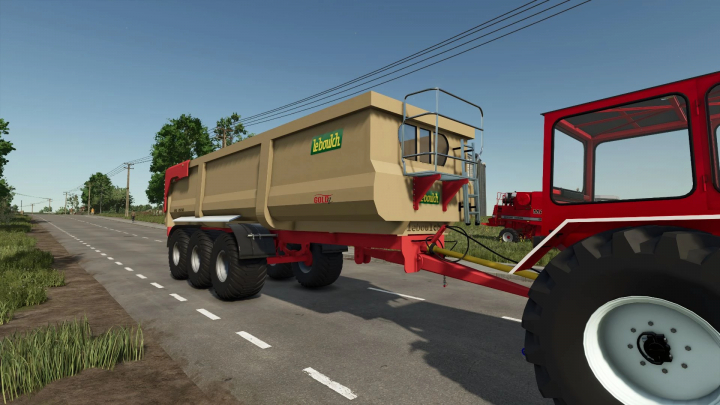 fs25-mods,  Leboulch Gold 3 Axles trailer on rural road in FS25 mod for Farming Simulator 25.