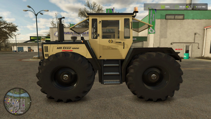 fs25-mods, MB Trac Stotz tractor mod in Farming Simulator 25, showcasing large tires and a beige exterior.