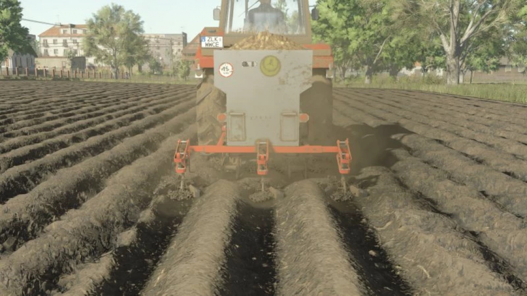 FS25 AGROZET SA2-074 mod plowing fields in Farming Simulator 25, showcasing precise agricultural work.